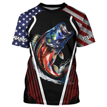 Load image into Gallery viewer, Largemouth Bass fishing American flag Custom UV protection performance long sleeve fishing shirts NQS7173