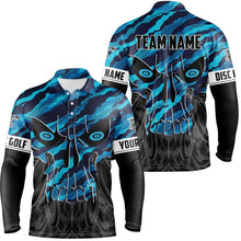 Load image into Gallery viewer, Blue camo Mens Disc golf polo shirts custom skull disc golf jerseys, disc golf shirts NQS7320