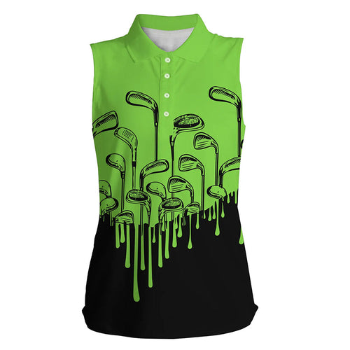 Green and black golf clubs Women sleeveless polo shirt female golf attire, golfing gifts NQS6430