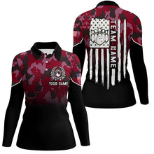 Load image into Gallery viewer, Black red camo Women bowling polo shirts Custom American flag patriotic bowling team league jerseys NQS6657
