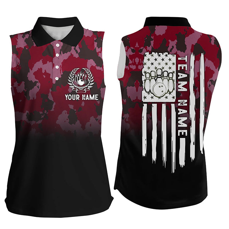 Black red camo Women sleeveless polo shirts Custom American flag patriotic bowling team jerseys NQS6657