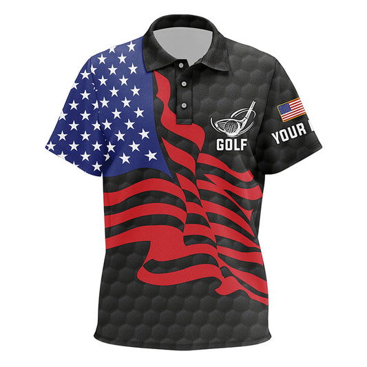 Personalized American flag black golf polos shirts for Kid custom patriot Kid golf wears NQS7177