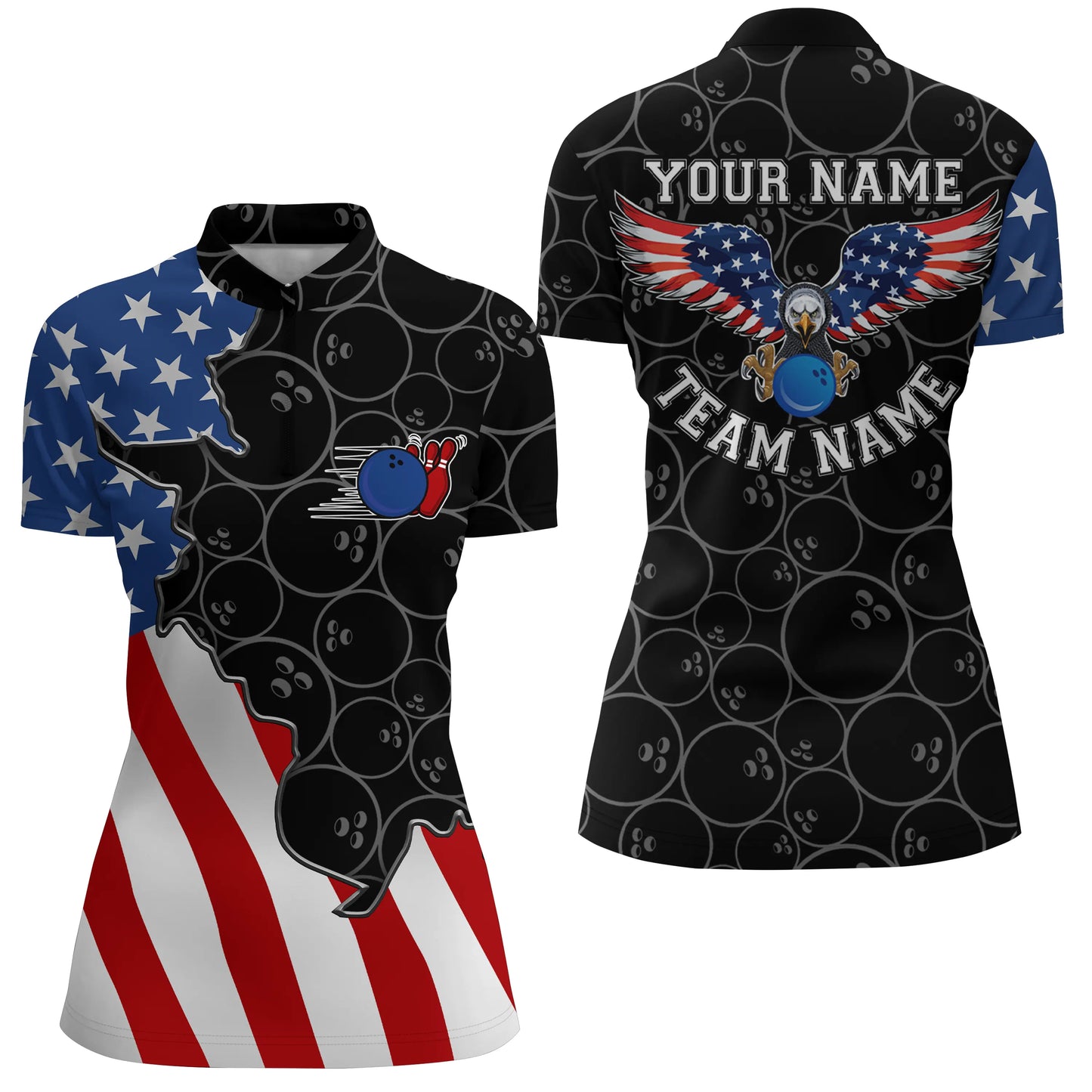Custom bowling shirt for women – personalized team jersey front view
