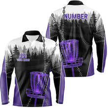 Load image into Gallery viewer, Mens Disc golf polo shirts custom black chain disc golf jerseys, disc golf outfit | Purple NQS7331