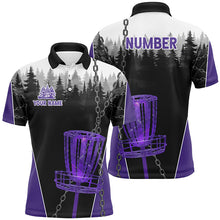 Load image into Gallery viewer, Mens Disc golf polo shirts custom black chain disc golf jerseys, disc golf outfit | Purple NQS7331