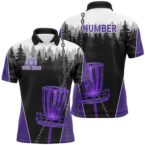 Mens Disc golf polo shirts custom black chain disc golf jerseys, disc golf outfit | Purple NQS7331