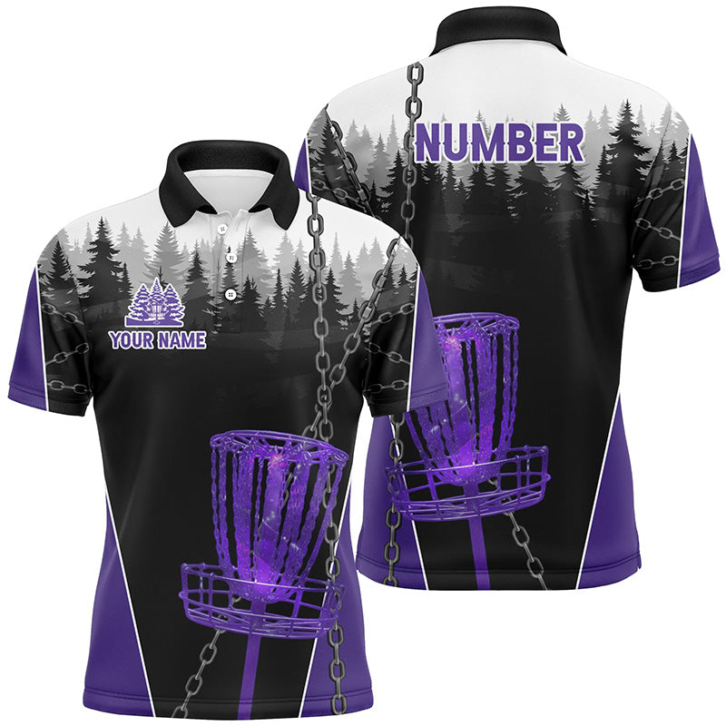 Mens Disc golf polo shirts custom black chain disc golf jerseys, disc golf outfit | Purple NQS7331