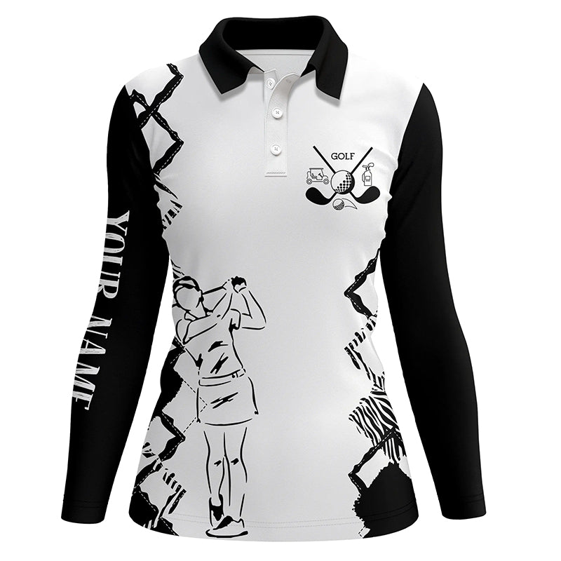 White Women golf polo shirt custom golf clubs ladies golf tops, gifts for golf lovers | Black NQS6444