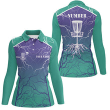 Load image into Gallery viewer, Womens Disc golf polo shirt lightning thunder custom disc golf jerseys, disc golf shirt | Turquoise NQS6682