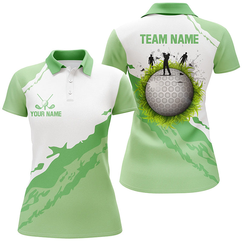 Green and white Womens golf polo shirts custom team golf jerseys, golf attire for ladies NQS6687