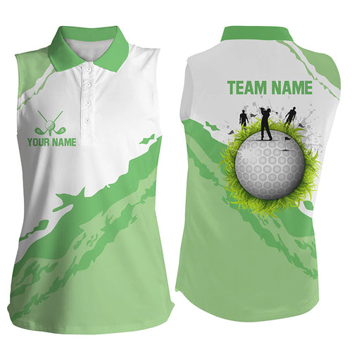 Green and white Womens sleeveless polo shirt custom team golf jerseys, golf attire for ladies NQS6687