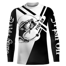 Load image into Gallery viewer, Largemouth Bass Fishing fish on black and white custom name performance fishing shirts NQS899