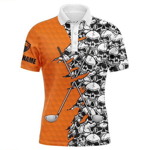 Mens golf tops polo orange pattern Halloween skull golf clubs custom golf performance shirts for men NQS6244