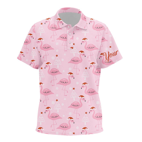 Kid golf polo shirts custom pink flamingo Christmas pattern Santa hat, Christmas golf gifts NQS6720