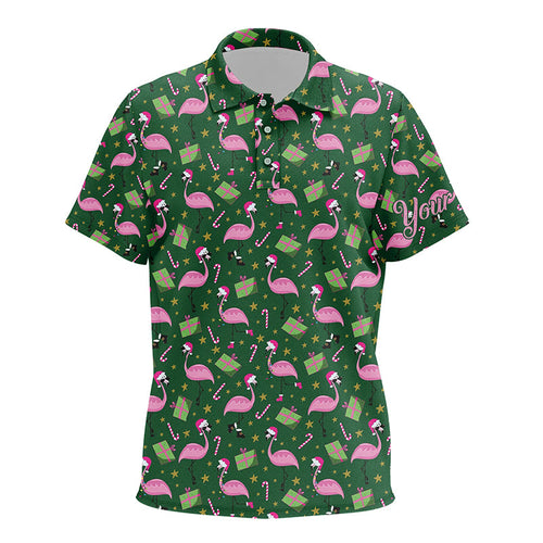Kid golf polo shirts custom green Flamingo Christmas pattern golf shirt, gift for golf lovers NQS6722