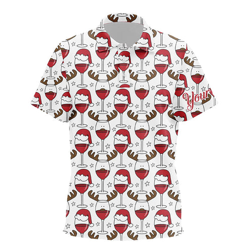 Kid golf polo shirts custom Christmas Wine glass in reindeer santa hat, gift for golf lovers NQS6723