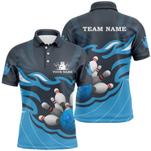 Load image into Gallery viewer, Mens polo bowling shirt Custom bowling ball pins team league jersey, personalized bowling gifts | Blue NQS6266
