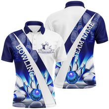 Load image into Gallery viewer, White Bowling Polo Shirts For Men Custom blue light bowling ball pins Team League Jerseys NQS6732