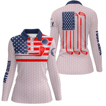 Load image into Gallery viewer, American flag patriotic womens golf polo shirt custom name pink golf polo shirt, unique golf gifts NQS6478