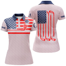 Load image into Gallery viewer, American flag patriotic womens golf polo shirt custom name pink golf polo shirt, unique golf gifts NQS6478