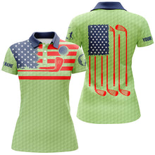 Load image into Gallery viewer, American flag patriotic womens golf polo shirt custom name green golf polo shirt, unique golf gifts NQS6479
