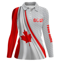 Load image into Gallery viewer, Canadian flag white golf ball skin Womens golf polo shirts custom name patriotic golf tops for women NQS6740