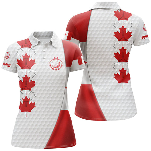 Canadian flag Womens golf polo shirt custom Maple leaves patriotic white golf ball skin shirts NQS6743