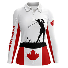 Load image into Gallery viewer, Womens golf polo shirt custom Canadian flag patriotic golf shirt for women, golfing attire female NQS6746