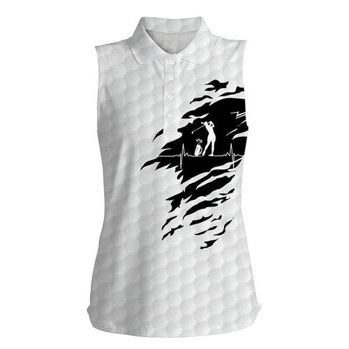 Womens sleeveless polo shirt golf ball pattern white golf shirt, gifts for golf lovers NQS4472