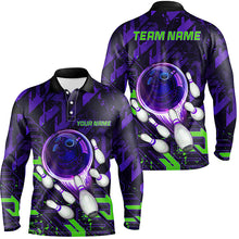 Load image into Gallery viewer, Mens Bowling polo shirts Custom purple green abstract Bowling Team league Jerseys, bowling gifts NQS7102