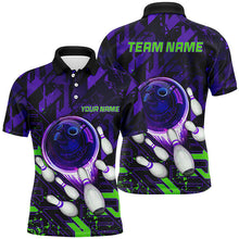 Load image into Gallery viewer, Mens Bowling polo shirts Custom purple green abstract Bowling Team league Jerseys, bowling gifts NQS7102