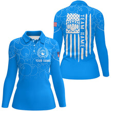 Load image into Gallery viewer, Blue bowling camo Women bowling polo shirt Custom American flag patriotic bowling team league jerseys NQS7215