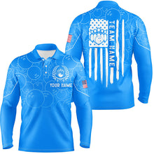 Load image into Gallery viewer, Blue bowling camo Mens polo bowling shirts Custom American flag patriotic bowling team league jerseys NQS7215