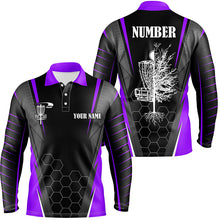Load image into Gallery viewer, Mens disc golf polo shirt custom disc golf shirt, disc basket golf gifts for mens | Purple NQS7105