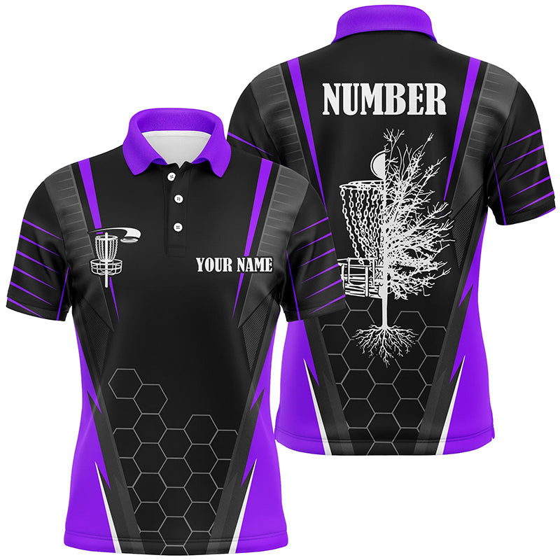 Mens disc golf polo shirt custom disc golf shirt, disc basket golf gifts for mens | Purple NQS7105