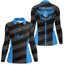 Load image into Gallery viewer, Women bowling polo shirts custom bowling team shirts for bowlers, team bowling jerseys | Blue NQS7220