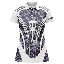 Load image into Gallery viewer, Womens golf polos shirts custom purple camo disc golf basket jersey, disc golf apparel NQS7225