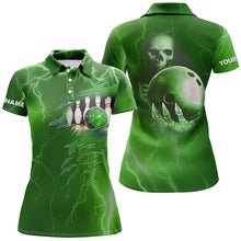 Load image into Gallery viewer, Personalized bowling polo shirt for women green lightning Custom name Team skull bowling Jerseys NQS6493
