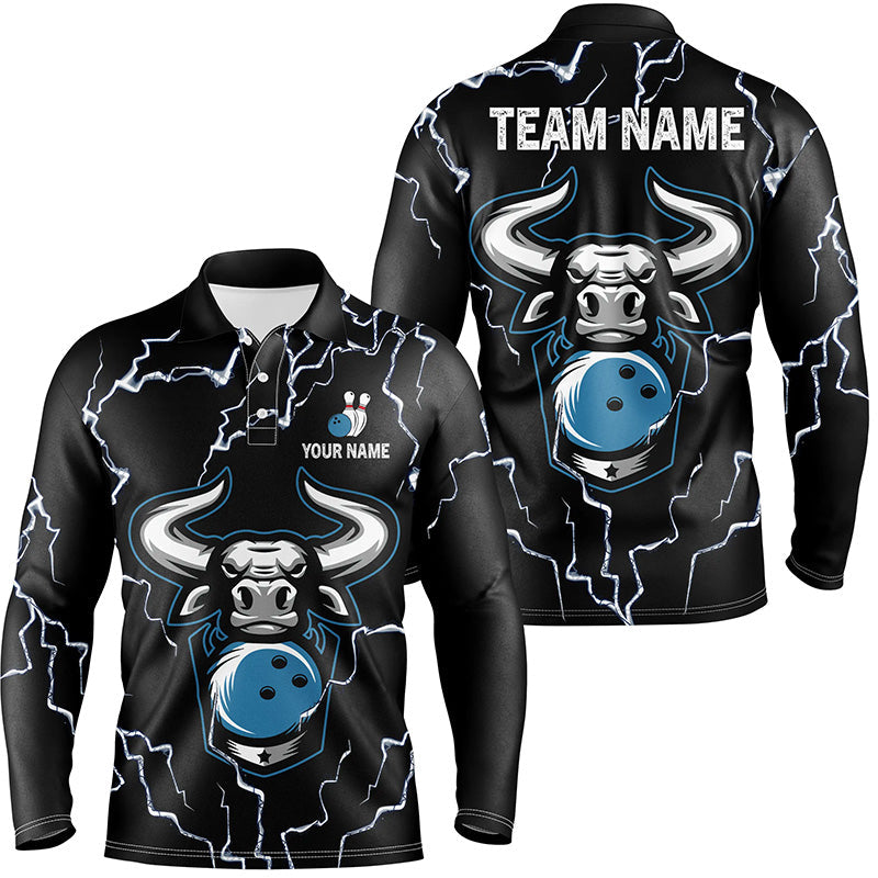 Bowling Bull Thunder Lightning Black Bowling polo shirts for men custom Bowling Team League Jersey NQS6498