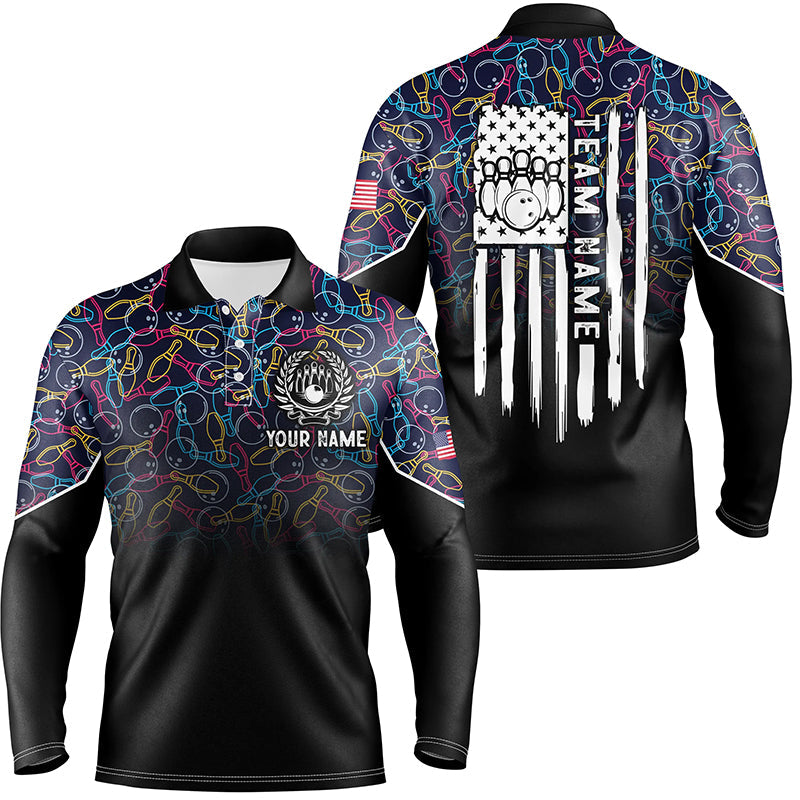 Black bowling camo Mens polo bowling shirts Custom American flag patriotic bowling team league jerseys NQS6759