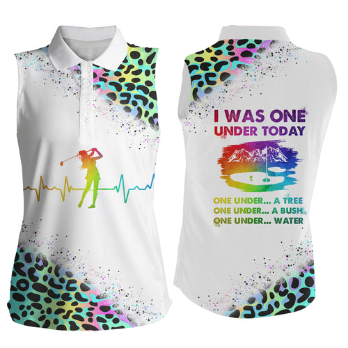 Funny Golf shirts for women I was one under today neon rainbow leopard women Sleeveless polo shirts NQS5103