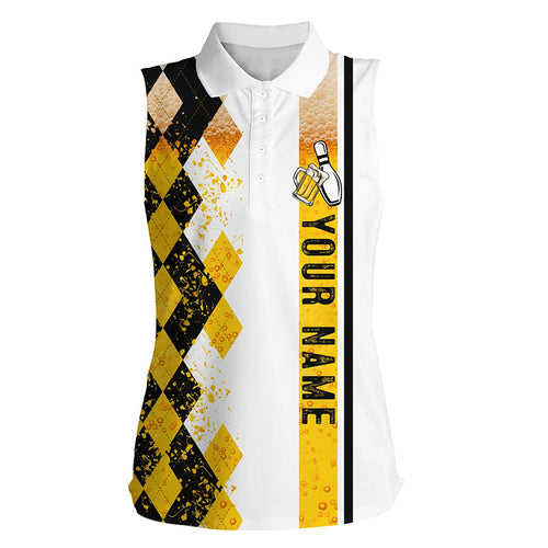 Funny black yellow argyle Bowling beer sleeveless Polo Shirts for women custom team bowling jerseys NQS6950