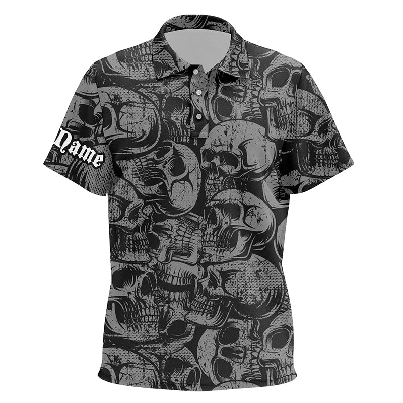 Black skull pattern Kid golf polo shirts custom cool golf shirts for Kids, best golf gifts NQS6519