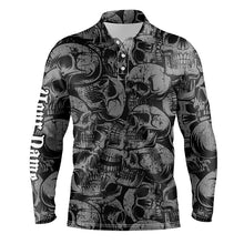 Load image into Gallery viewer, Black skull pattern Mens golf polo shirt custom cool golf shirts for men, best golf gifts NQS6519