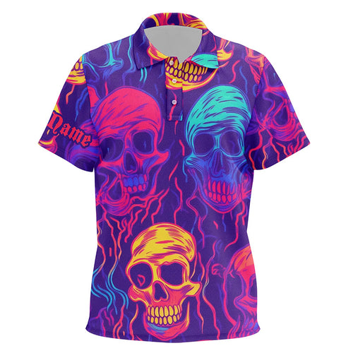 Colorful neon skull pattern  Kid golf polo shirts custom golf tops for Kid, best golf gifts NQS6520
