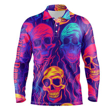 Load image into Gallery viewer, Colorful neon skull pattern Mens golf polo shirt custom men&#39;s golf shirts, best golf gifts for men NQS6520