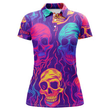Load image into Gallery viewer, Colorful neon skull pattern Womens golf polo shirts custom golf tops for women, best golf gifts NQS6520
