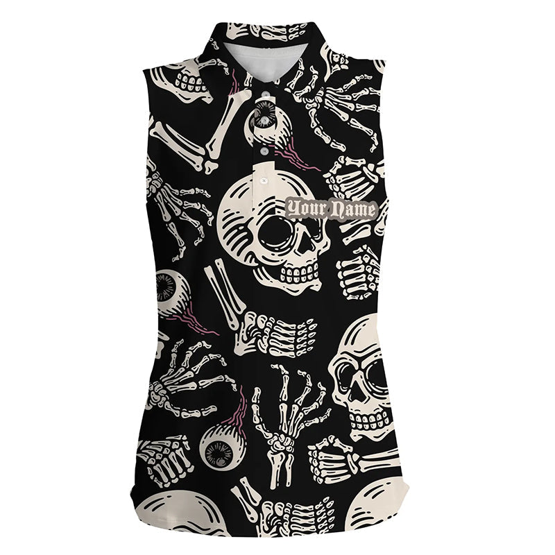Skull bone pattern Womens sleeveless polos shirt custom golf tops for women, best golf gifts NQS6521