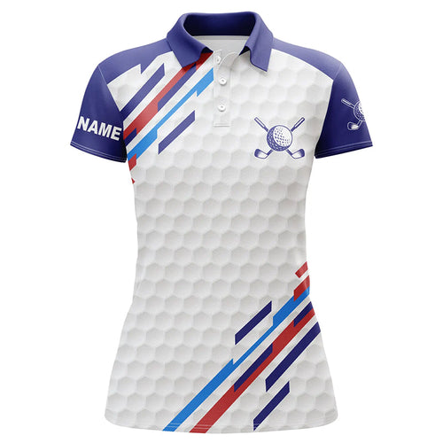 Personalized white golf polos shirts for women, custom golf tops for ladies | Blue NQS7119
