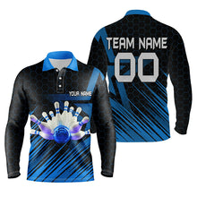 Load image into Gallery viewer, Blue Bowling Shirt For men Custom polo Bowling Jersey 3D Bowling Team Shirt For men NQS5139